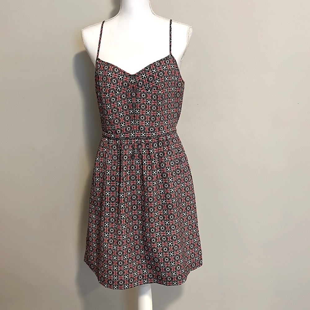 {J Crew} Coral and Black Spaghetti Strap Dress